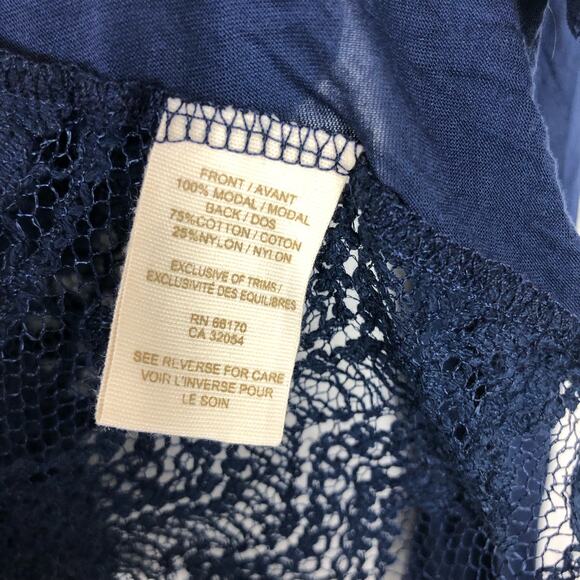 Free People Easy Breezy Jersey Lace Back Tee Smal Navy Blue Long Sleeve - Picture 6 of 13